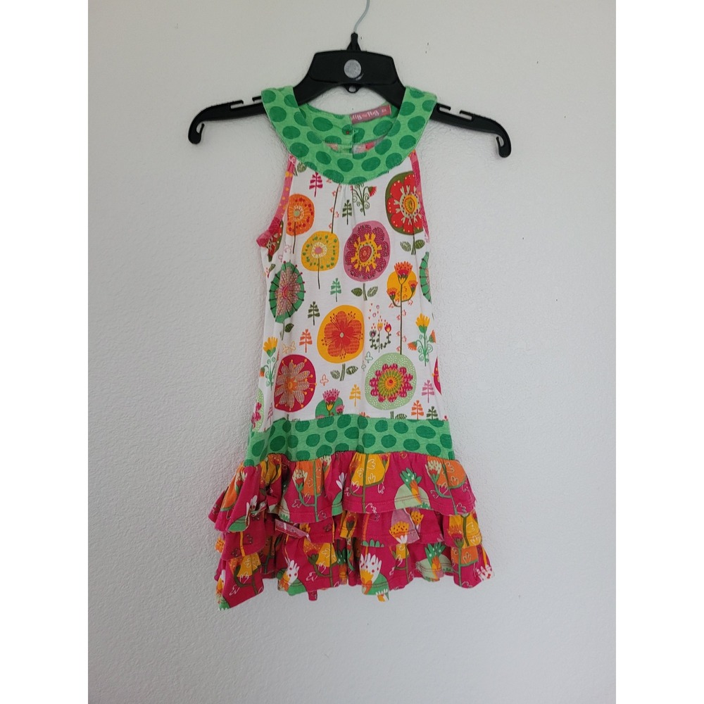 Jelly the Pug Girls Floral Polka Dot Ruffle Tiered Halter Dress Green 6X #10